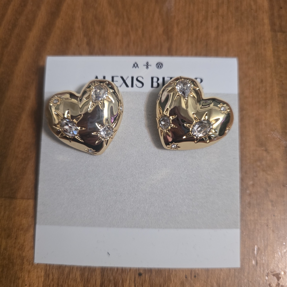 Alexis Bittar Gold Heart Earrings with Sparkling Accents
